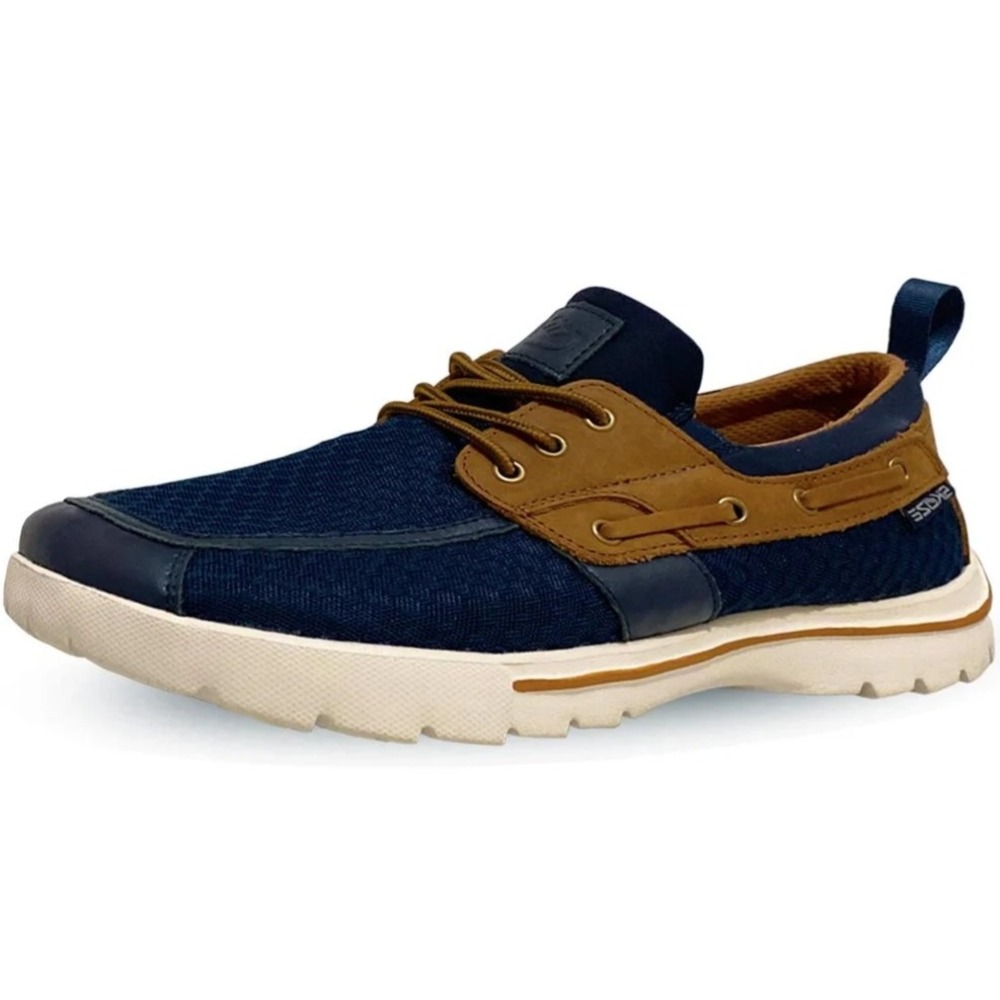Skuze Del Marina Comfort Shoes Navy Tan Mesh Boat Sneakers Mens 6.5 Womens 8 - Picture 2 of 6